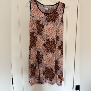 Vintage Floral Brown and Orange Sleeveless Summer Dress Medium 1970s